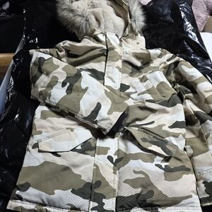 Abercrombie Kids Camouflage Puffer Jacket with Faux Fur Hood